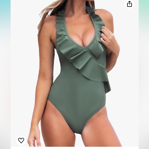 Cupshe Other - CUPSHE Women's One Piece Halter V Neck Ruffle Backless Swimsuit New Large